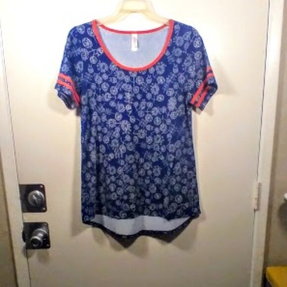 Lu la Roe Blue floral print short sleeve Top Size: M - Picture 1 of 11